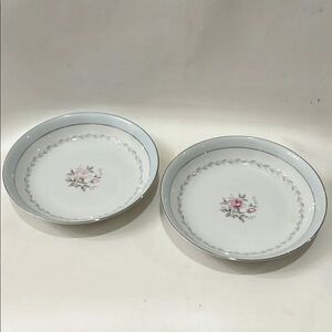 Regency White Blue Silver Pink Rose Floral Dinnerware Set 2 Bowls  7 1/2 X 1 1/4